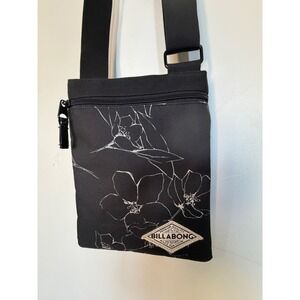 Billabong Women Black Floral Canvas Crossbody Bag Festival Travel Shoulder Purse